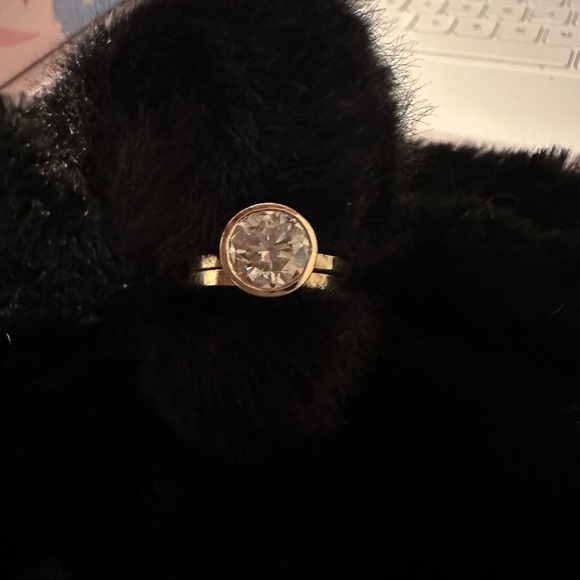 8.0 MM Round Bezel Yellow Gold Moissanite Wedding Set - Picture 9 of 10